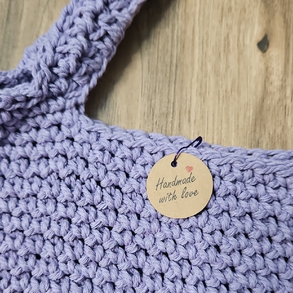 Handcrafted Crochet Women's Lavender Rectangular Hobo Tote Bag NWOT - Picture 4 of 12